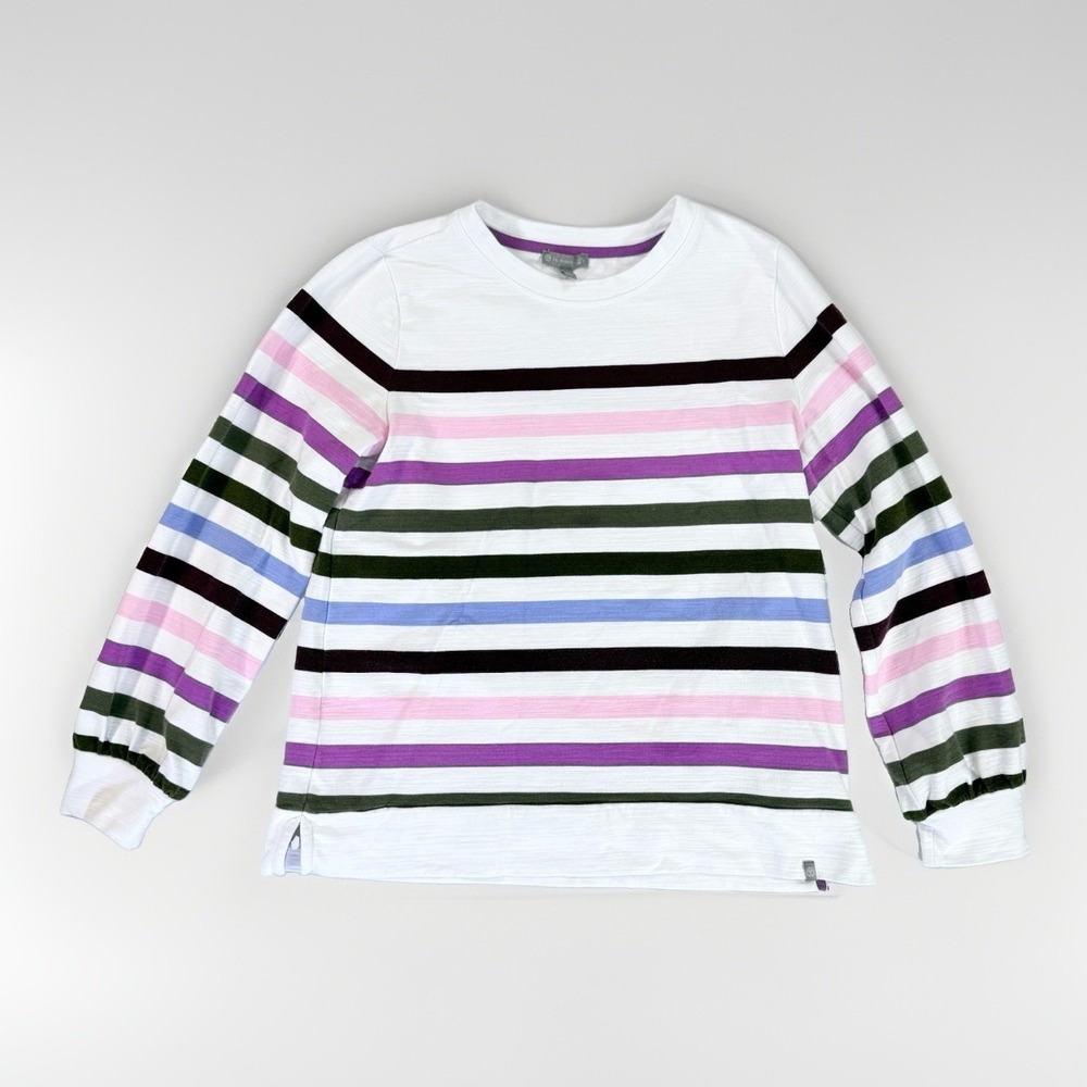 T by Talbots Top Women XS Multicolor Stripe UPF 50 Balloon Sleeve Soft Modal EUC